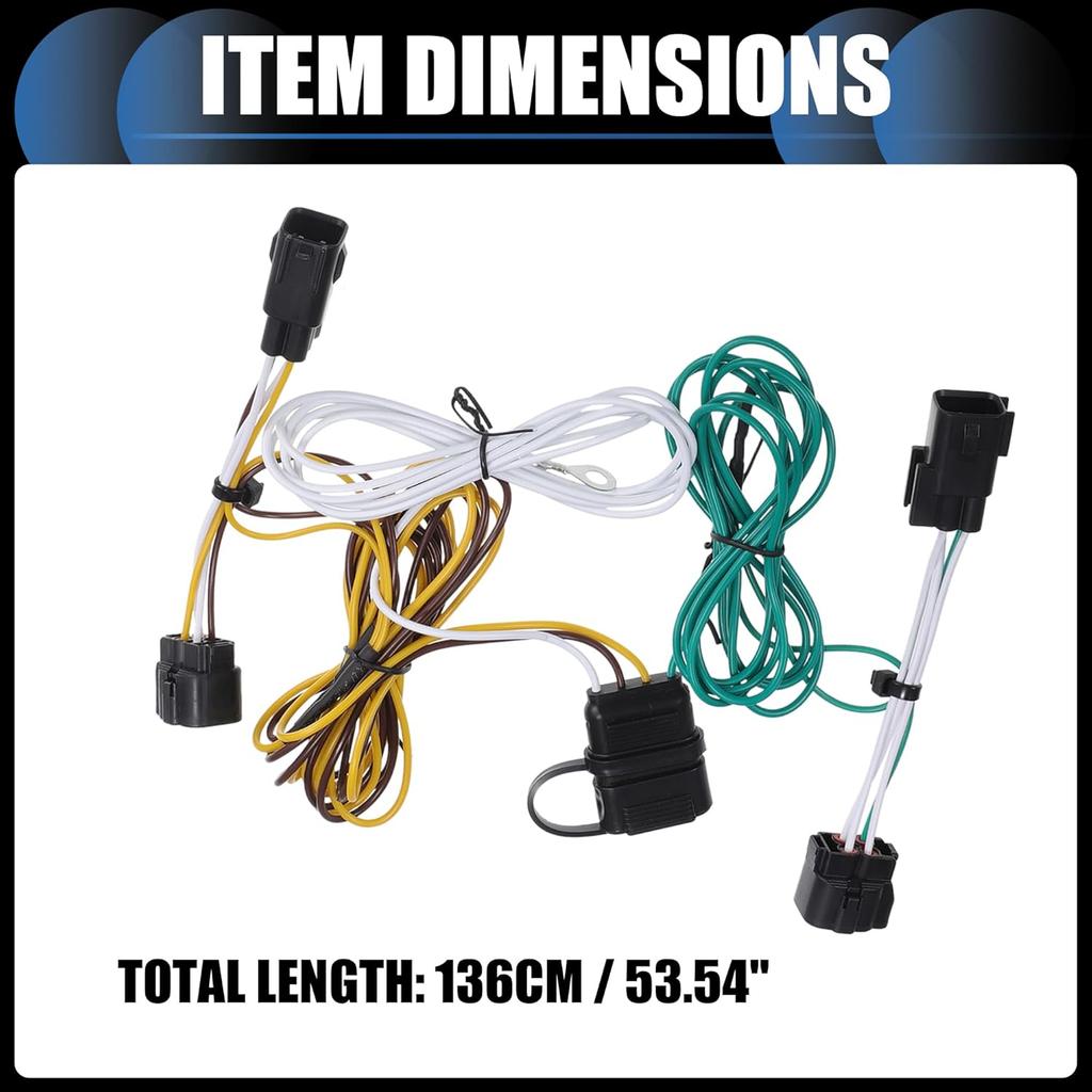 55363 Replacement 4 Pin Trailer Wiring Harness Vehicle end, Plug & Play, for Jeep Wrangler TJ 1998-2006 Black, 1 Set