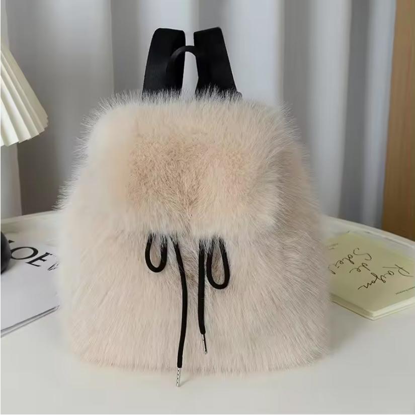 New Faux Fox Fur Backpack 2025 Womens Drawstring Flap with Magnetic Closure Large Capacity School Bookbag Casual Use