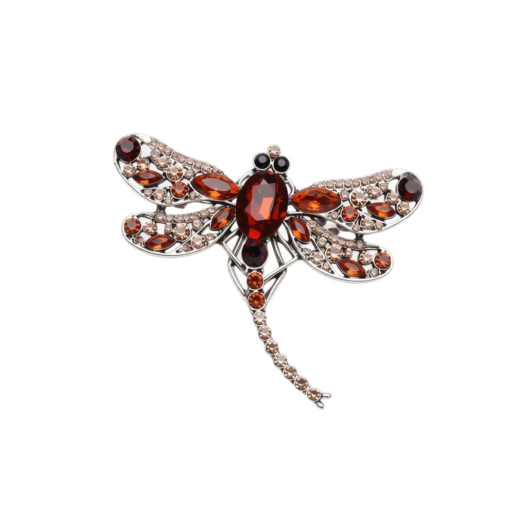 Rhinestone Gemstone Dragonfly Brooch for Women Silk Scarf Pin Insect Design Crystal Embellished Jewelry Accessory for Clothing and Bags