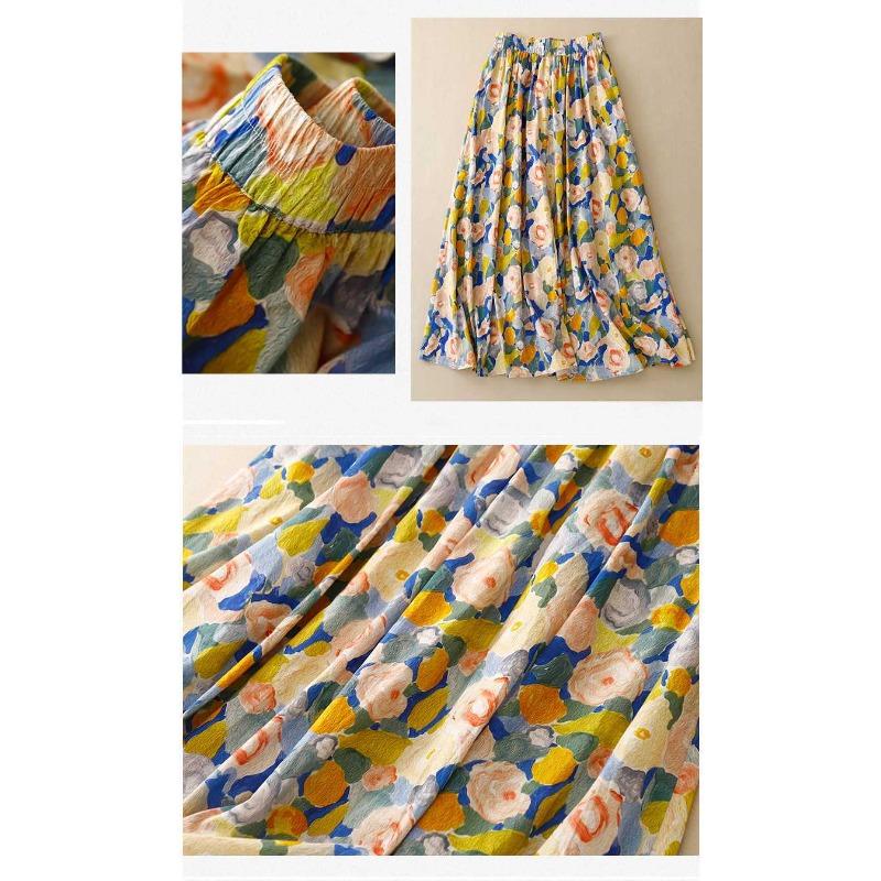 Oil Painting Half Skirt Female Summer Long Floral Skirt Summer Loose Skirt
