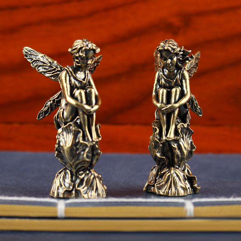 Retro Copper God Of Love Cupid Statue Small Ornaments Brass Angel Figurines Home Decor Accessories