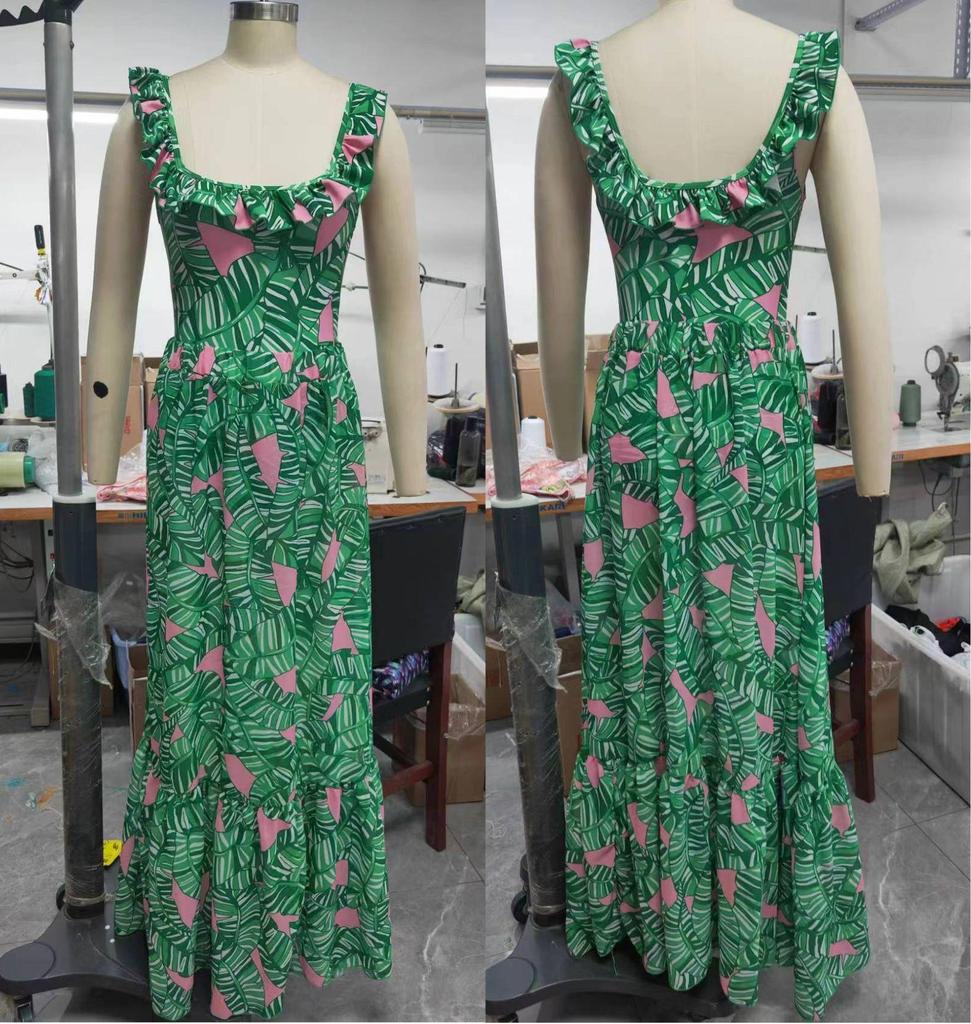 2024 Europäischer & Amerikanischer Rüschen Grün Print Einteiliger Badeanzug - Damen Hot Style Schlankmachend