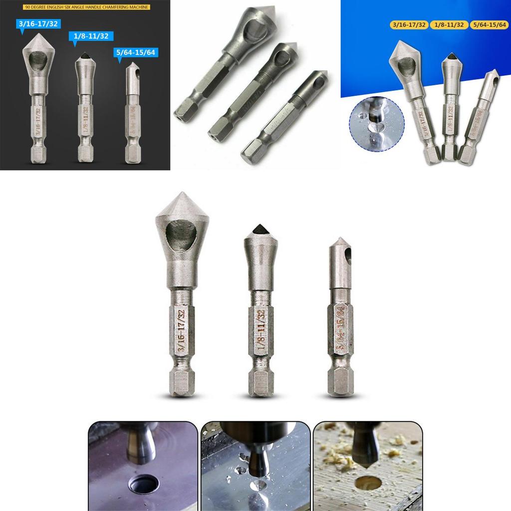 Versatile 3pcs Countersink Drill Bit Set With Smooth Surface And Hex Shank Design