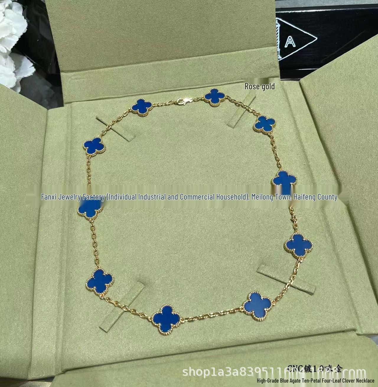 Lucky Ten-Petal Blue Agate Necklace with 18K Gold Plating