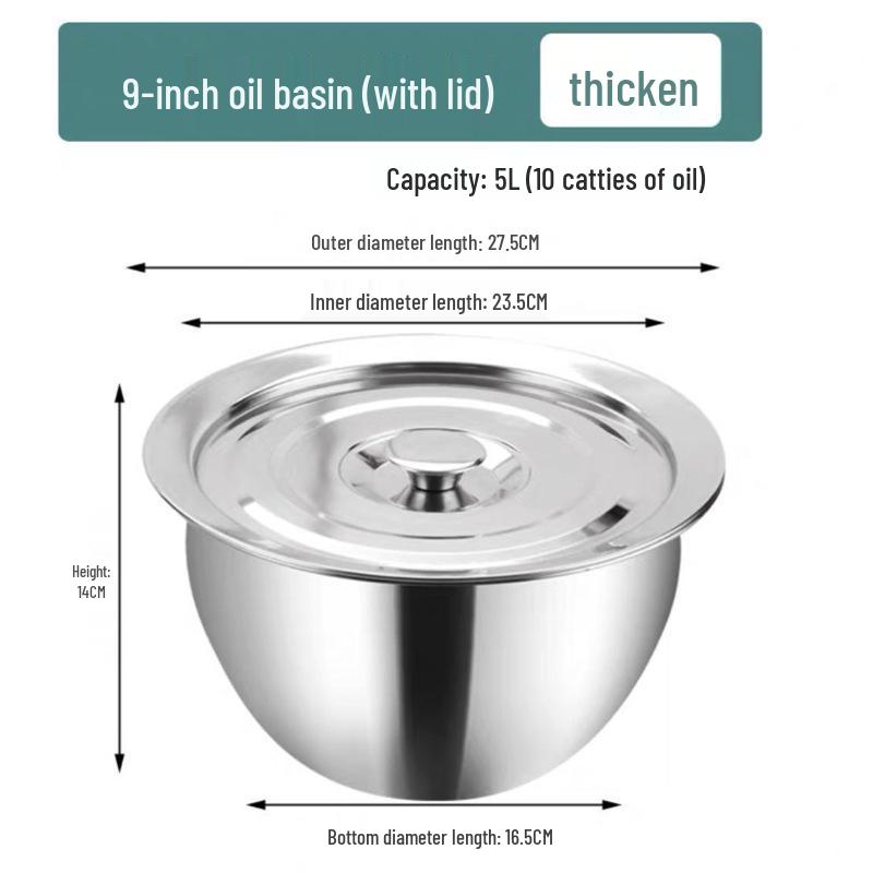 High-Temperature Resistant Stainless Steel Oil Basin with Lid - Kitchen & Commercial Use
