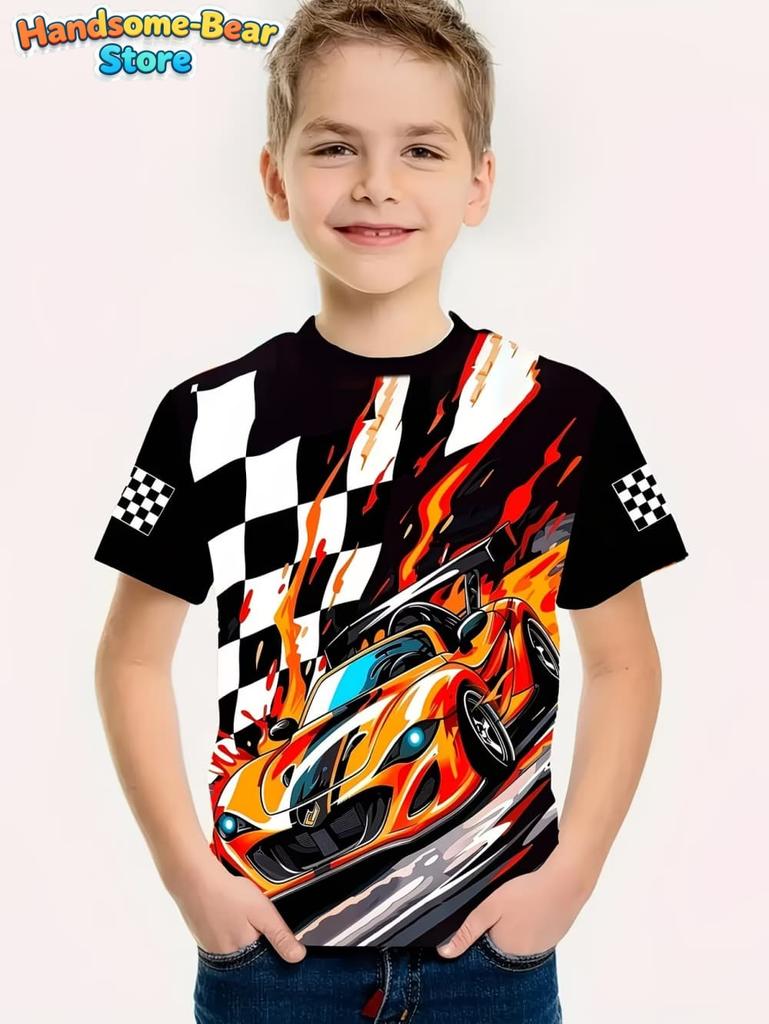 Kids Clothes Boys Tshirt Short Sleeve Stylish Car Racing Graphic T Shirts Children Summer Clothes Casual Streetwear Boys Clothes