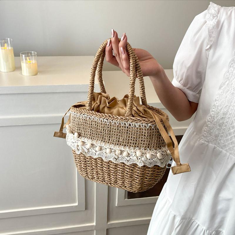 2025 New Desig Women Summer Handwoven Fashion Straw Handbags Lady Bohemia Retro Lace Rattan Tote Bag Travel Holiday Beach Bag