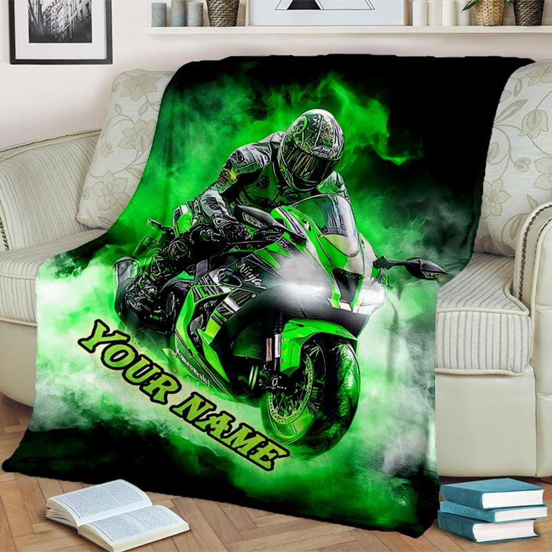 1PC Custom Name Rider Neon Green Smoke blanket versatile,all-season throw suitable for the living room,bedroom,camping,travel,and gift