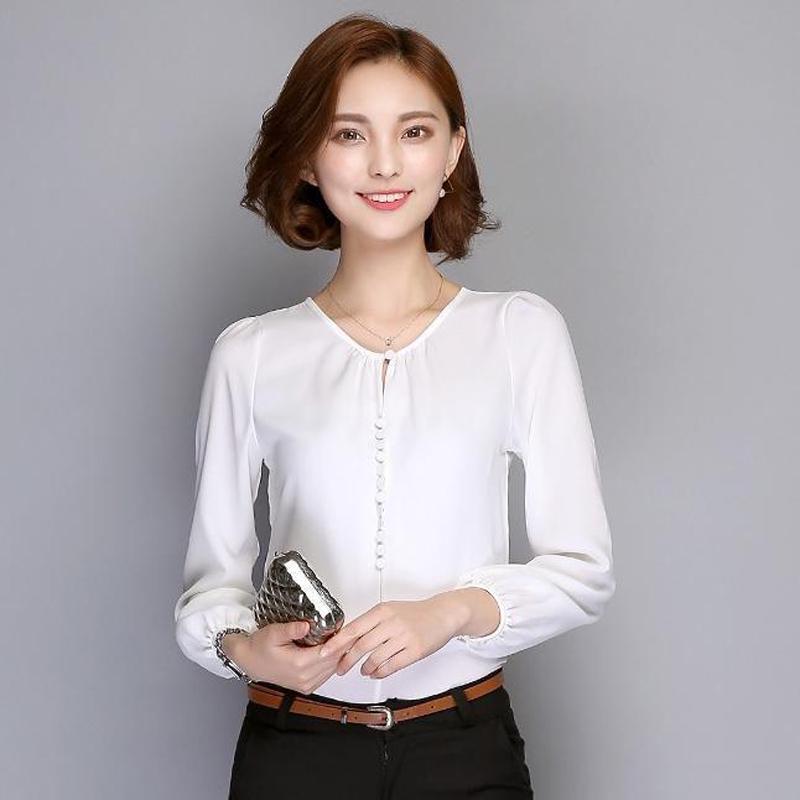 

Female Summer Shirt Long Sleeve Blouse Button Women Office Chiffon Tops Ruffle Tag S=US XXS белый