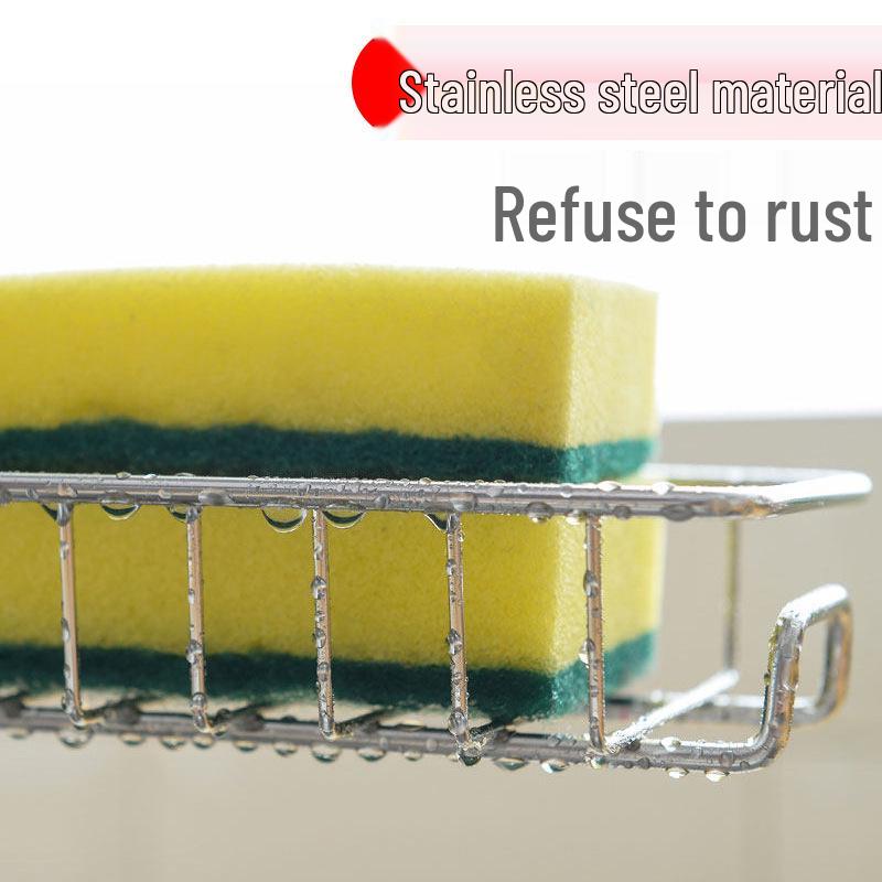 Stainless Steel Kitchen Sink Storage Rack with Sponge and Dish Rag Holder