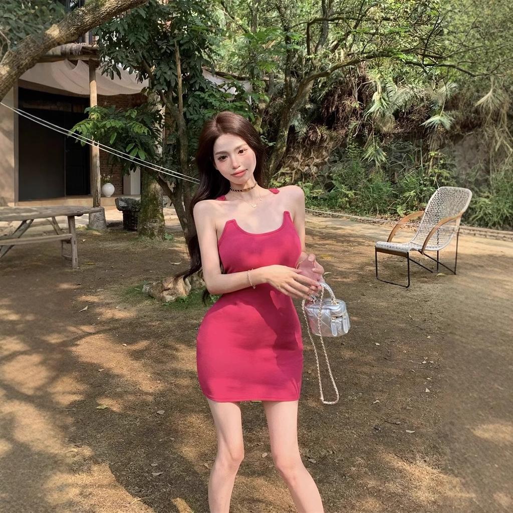 Summer sexy cut-out fishing line slip skirt short skirt female pure desire hot girl invisible shoulder strap waist and hip wrap dress