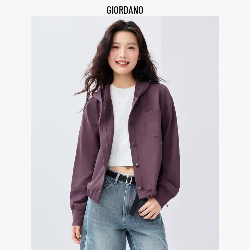 Giordano Women's Petite Fit Short Cotton Zip-Up Hoodie