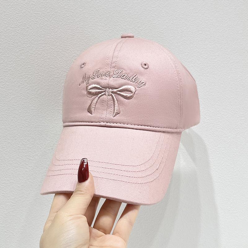 Spring/Summer Bow Embroidery Open-Top Hat: Women's Cute Ponytail Baseball Cap Fashion