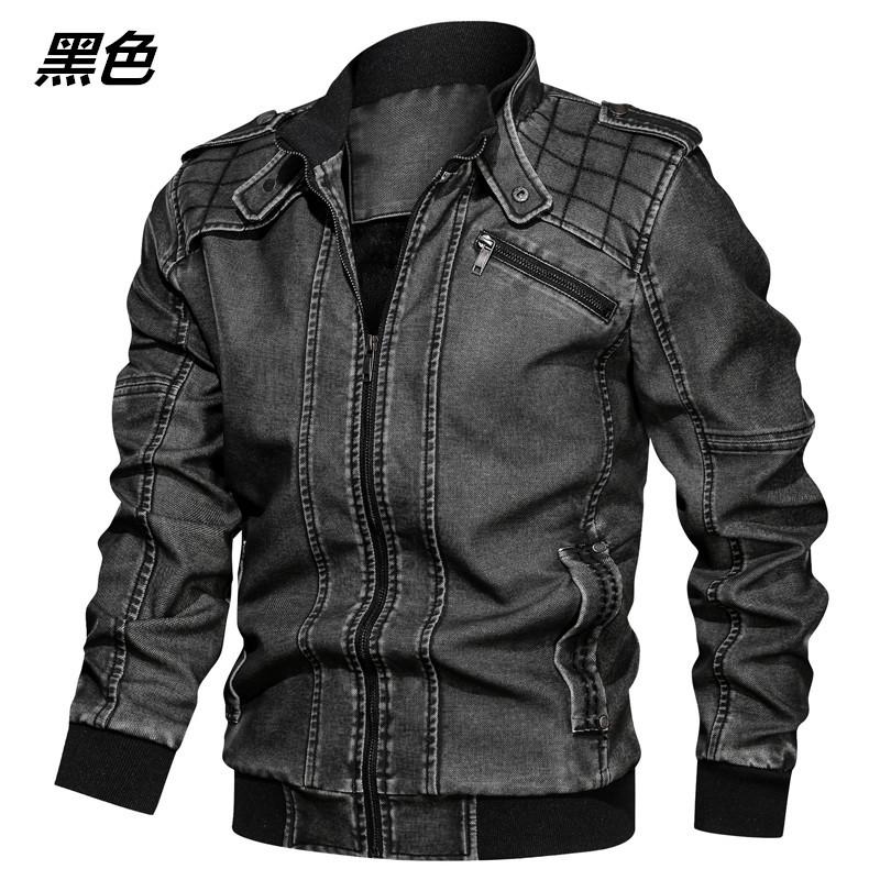 Autumn and winter new youth casual men's leather jacket, fleece thickened leather jacket