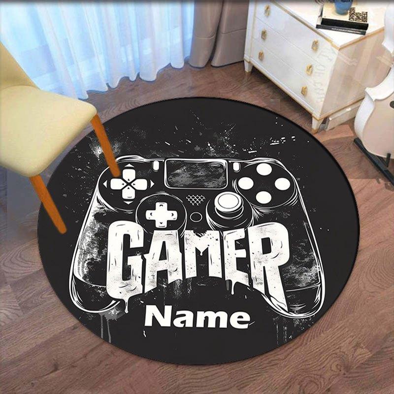Crystal Velvet Customized Name Round Rug,Gamepad Printed Round Rug,Office Chair Mat,Carpet Chair Rug,Area Rug,Entryway Doormats,Suitable for 80cm X 80cm