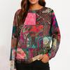 Felpa da Donna alla Moda Casual a Maniche Lunghe con Stampa Natalizia al Collo