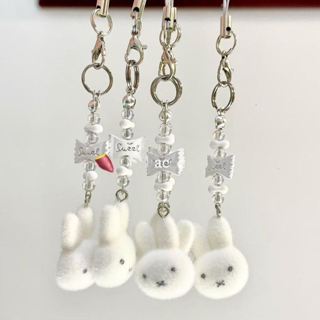 Kawaii Miffy Keychain Cute Cartoon CCD Hanging String DIY Hand-made for Girls with An Ins-style Mobile Phone Chain.