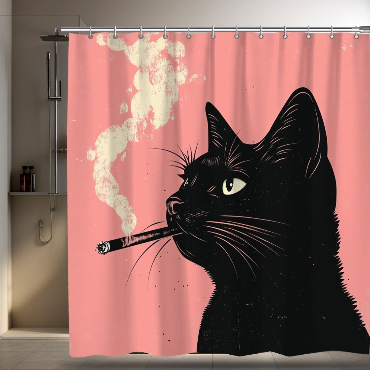 

1 Piece Stylish Cat Print Stain-Resistant Shower Curtain, Polyester Woven, Machine Washable, Waterproof, With Hooks W60H190(CM)-1 Pcs
