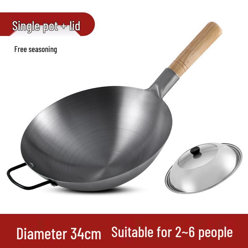Zhangqiu Non-stick Cast Iron Wok with Large Ladle for Home & Restaurant Use - Suitable for Gas Stoves