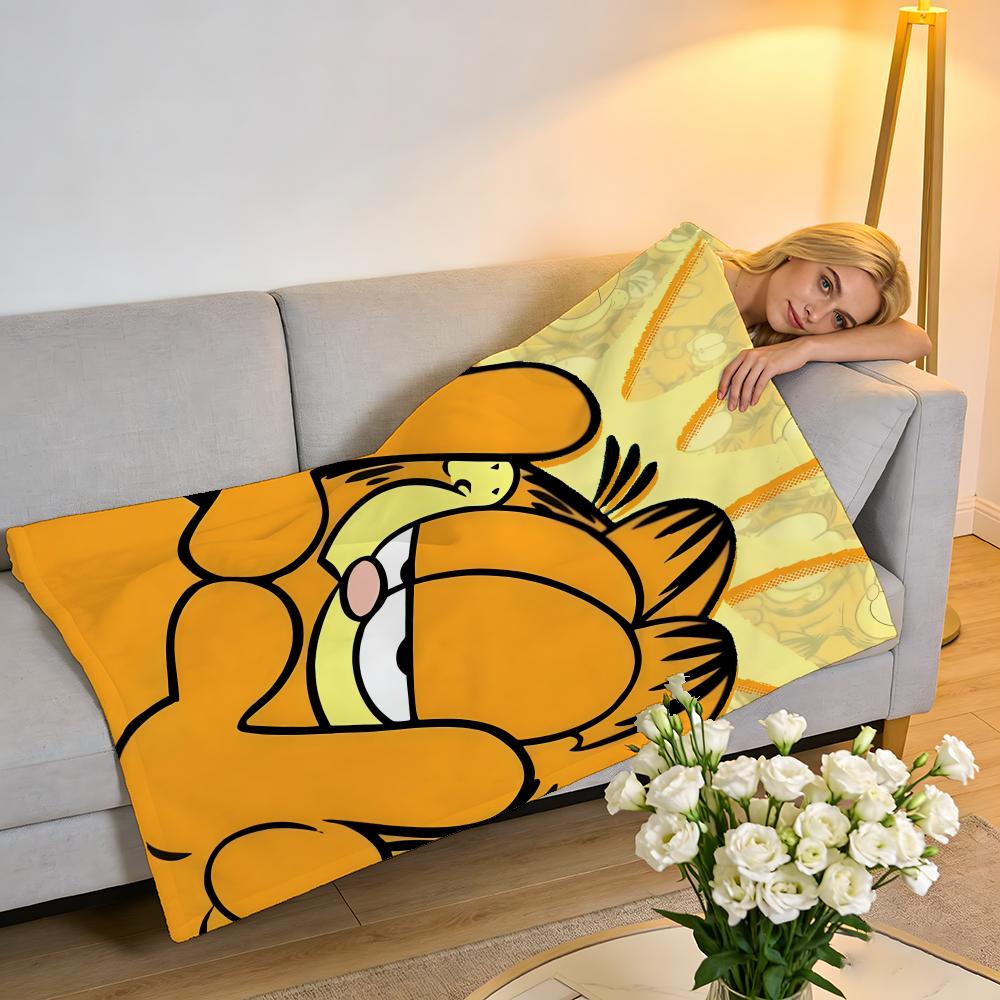 Throw High-Density Short Plush Blanket For Sofa Nap Air-Conditioned Room Soft Skin-Friendly YELLOW CAT G-Garfield