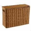 Woven Storage Baskets, Rectangular Wicker Basket with CutOut Handles, Tan Synthetic Rattan for