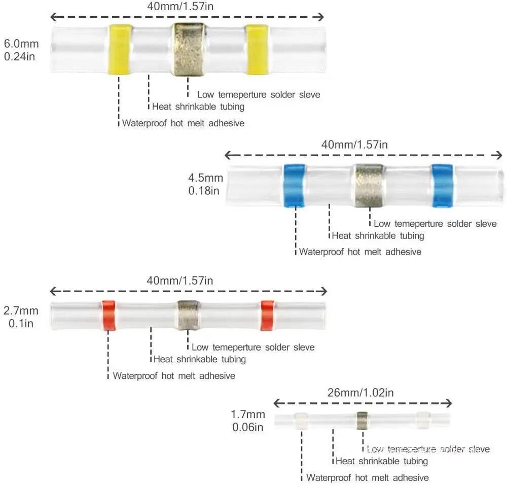 Heat Shrink Solder Ring Wire Connectors: 320-860 pcs Butt Splice Kit
