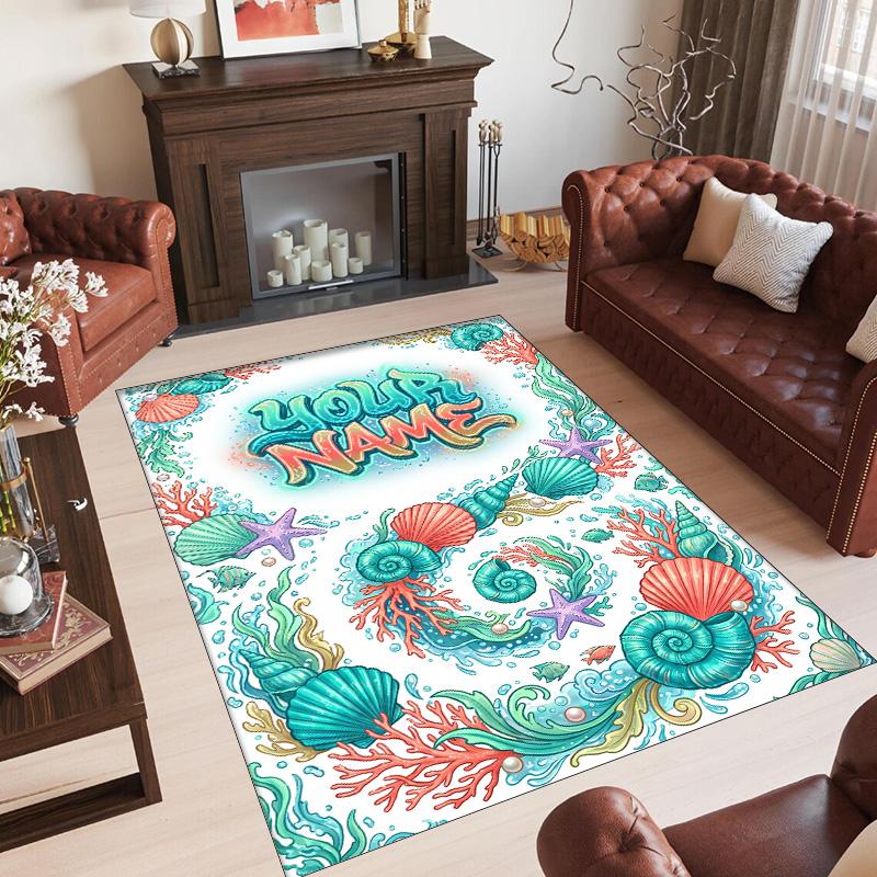 Tapete de Chão de Veludo Cristal Tema Sereia Nome Personalizado Texto Tapete Quente Decoração de Casa