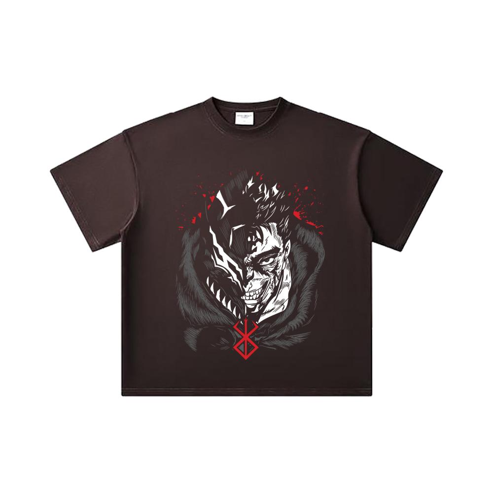 260 GSM Double Yarn 32 Count 100% Cotton Berserk V9 Print Unisex Heavy Cotton T Shirt