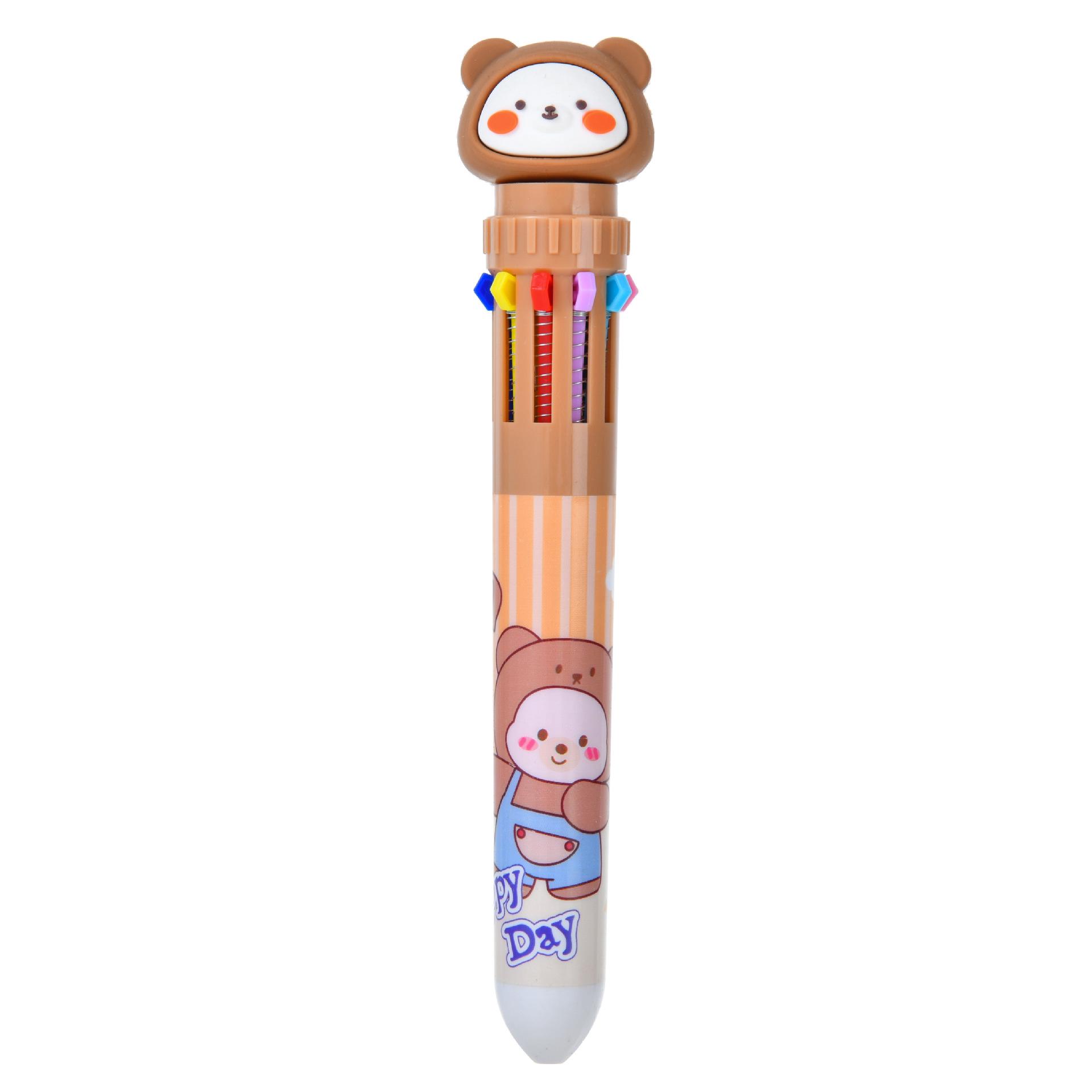 Ten-Color Cartoon Multi-Function Ballpoint Pen - Press Type, Cute & Creative Design Bullet 0.7