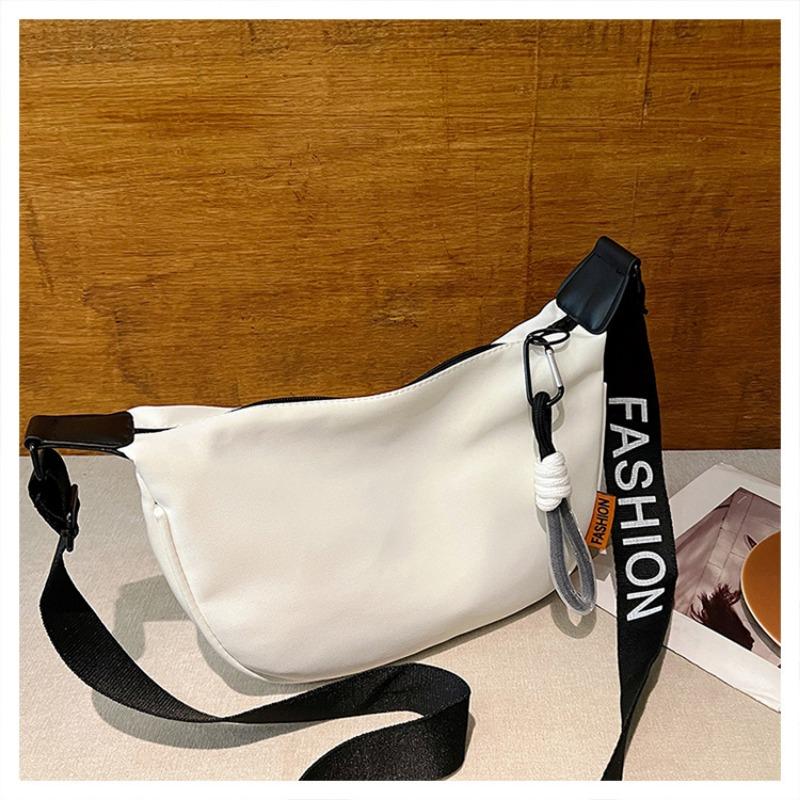 Spacious Nylon Canvas Bag Women Fall Winter New Trend Fashion Versatile Solid Color Crossbody Bag Crescent Moon Bag