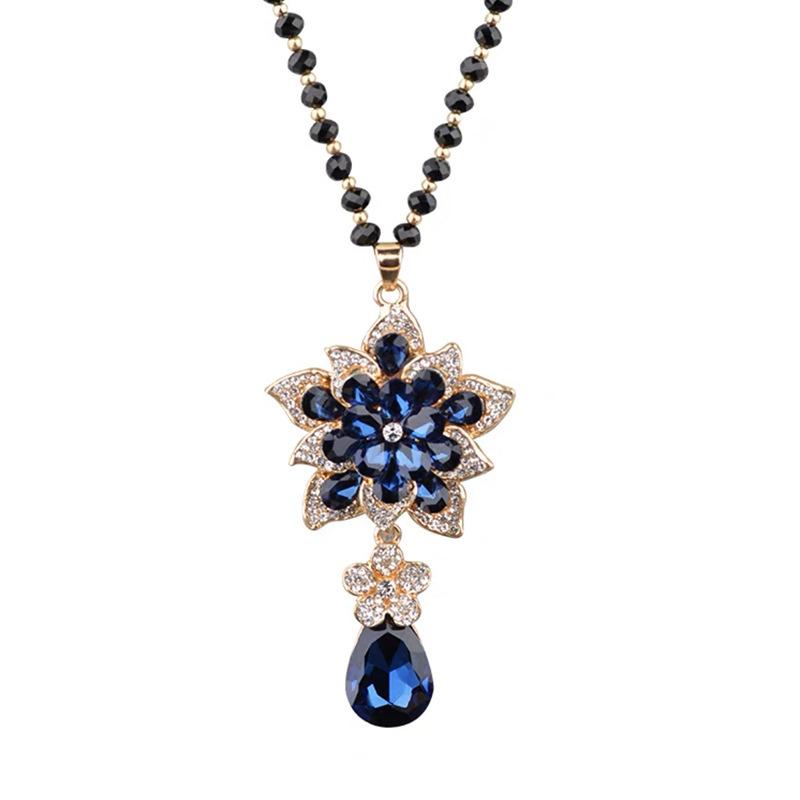 Fashion Crystals Flower Sweater Chain Alloy Pendants Women High End Versatile Clothing Accessories Long Necklaces Jewelry