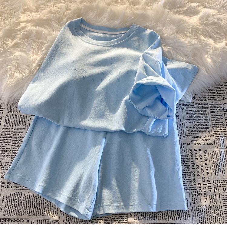 Women's Korean Style Summer 2025 Loose Wide-Leg Shorts & Casual Sport Two-Piece Set