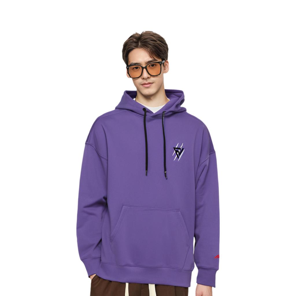 Li Ning Sports Basketball Series Fleece Pullover With Back Print Winter Hoodie Unisex Hoodies Purple AWDRH49-2