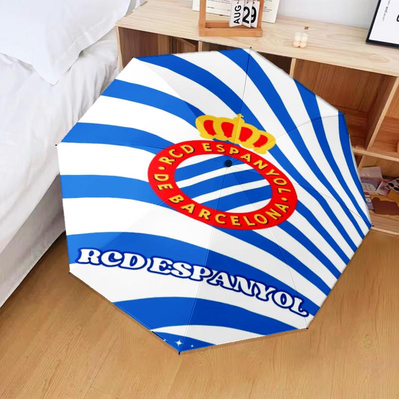 Real Sociedad Crest Design Umbrella Folding Umbrella, Automatic Umbrella 8-Frame for Travel, Camping Use Gift for Halloween Christmas