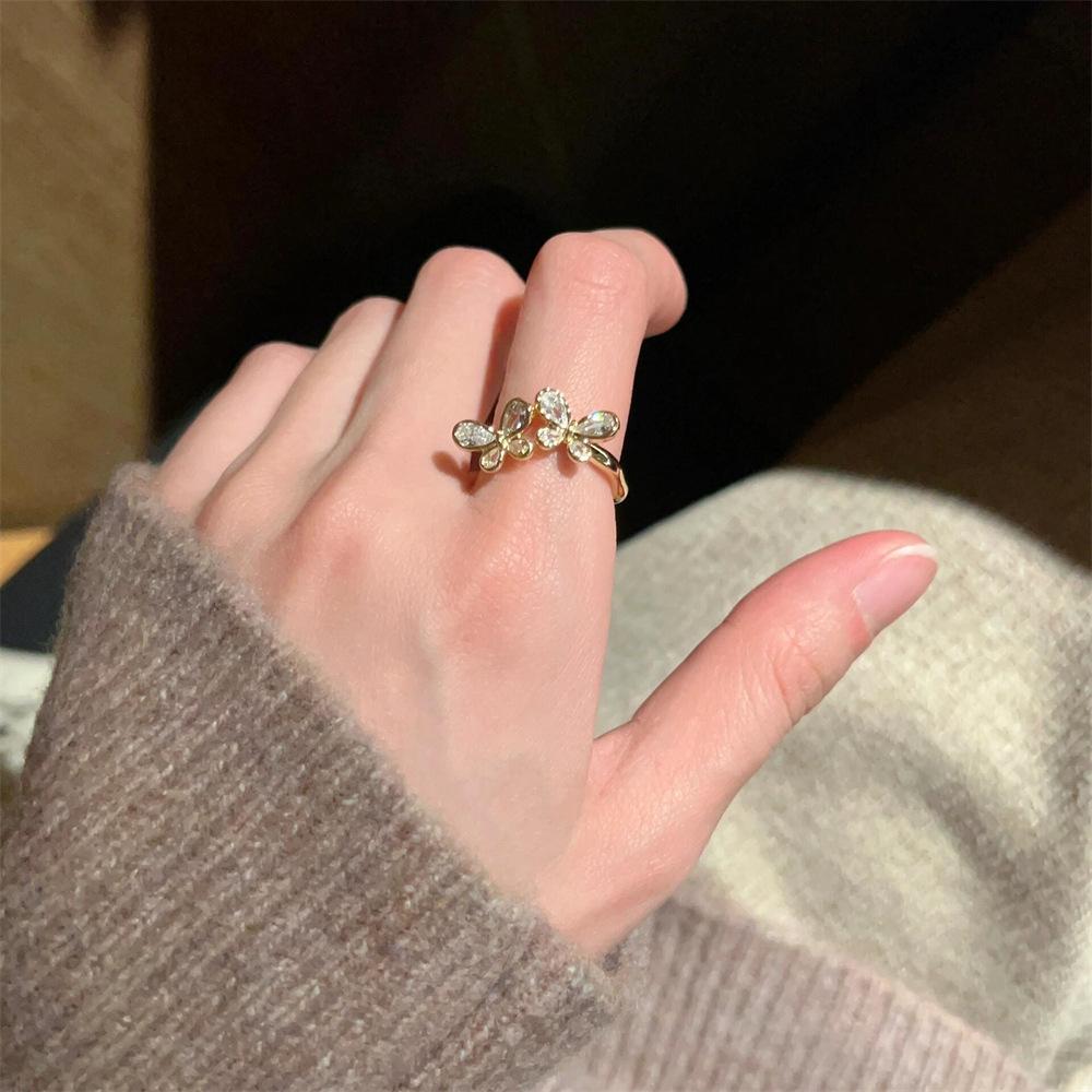Colored Zircon Butterfly Ring Open Ring Versatile Exquisite Jewelry