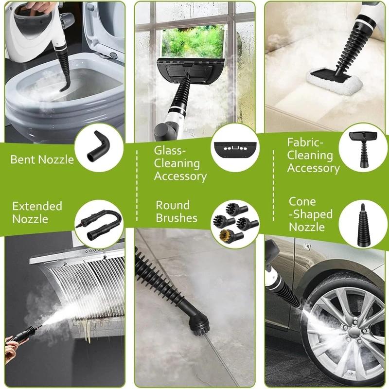 1050W Ruční parní čistič Vysokoteplotní Tlakový s 9ks příslušenství Kuchyňský odsavač par Dezinfekční a čisticí napařovač