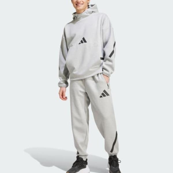 Adidas Z.N.E. Hoodie Logo Pattern Sports Loose Print Pullover Long Sleeve Sweatshirt Men Hoodies Gray White JE3070