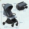 Foldable Baby Stroller, Reclining Backrest, Footrest, Canopy, 5-Point Harness, 15 kg, Dark Blue
