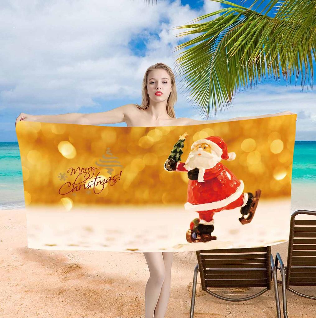 Merry Christmas Santa Claus Background Cute Single sided Printed Beach Towel Home Decoration Bath Towel 75x150cm Bathroom