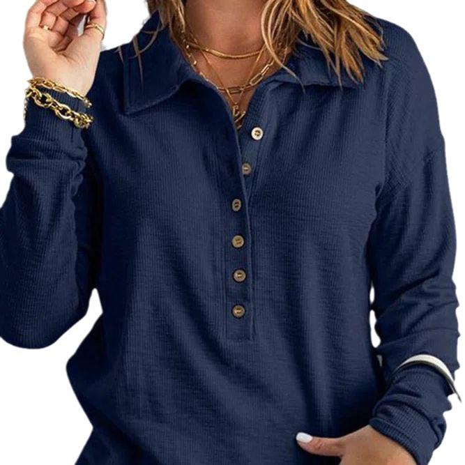 EastRogue Solid Color Sweater Women's Single Breasted Lapel Long Sleeve Loose Casual Base Top Autumn and Winter