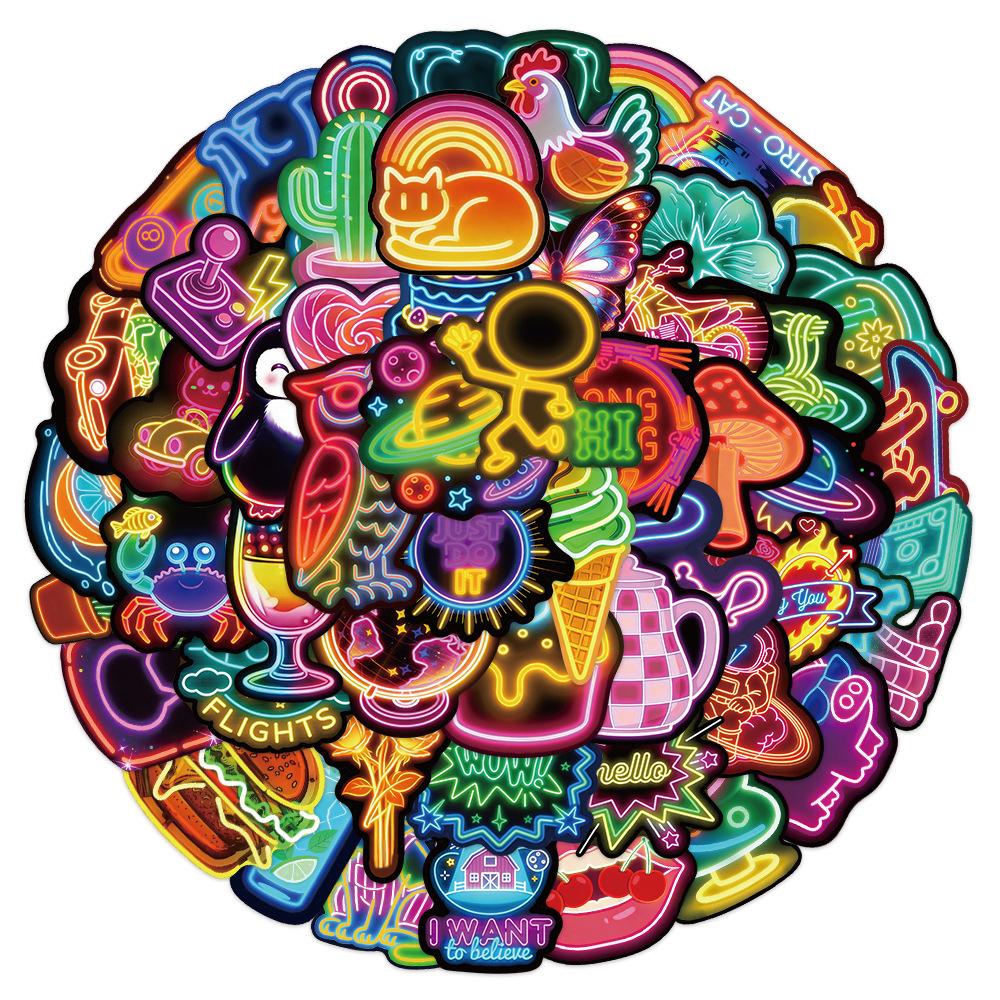 10/30/50pcs Colorful Neon Little Object Stickers Cute Cartoon Animal Sticker Waterproof DIY Luggage Helmet Funny Graffiti Decals