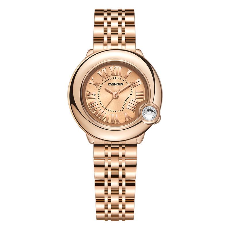 Douyin Inspired Fashion Diamond-Embellished Waterproof Quartz Watch with Steel Strap