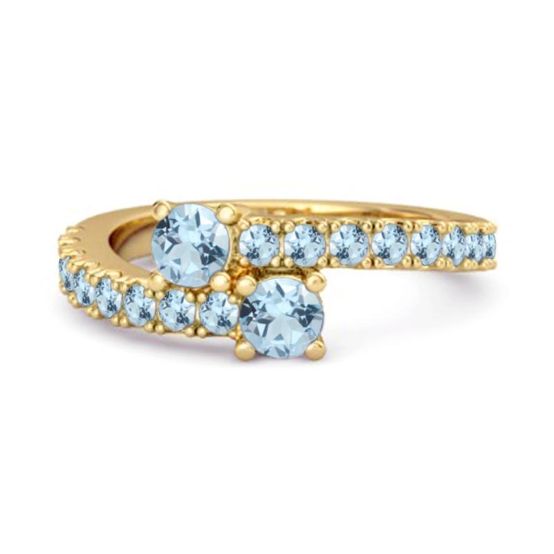 Blue Topaz Twin Stone Pavé Bypass Ring - Sterling Silver Gold Vermeil