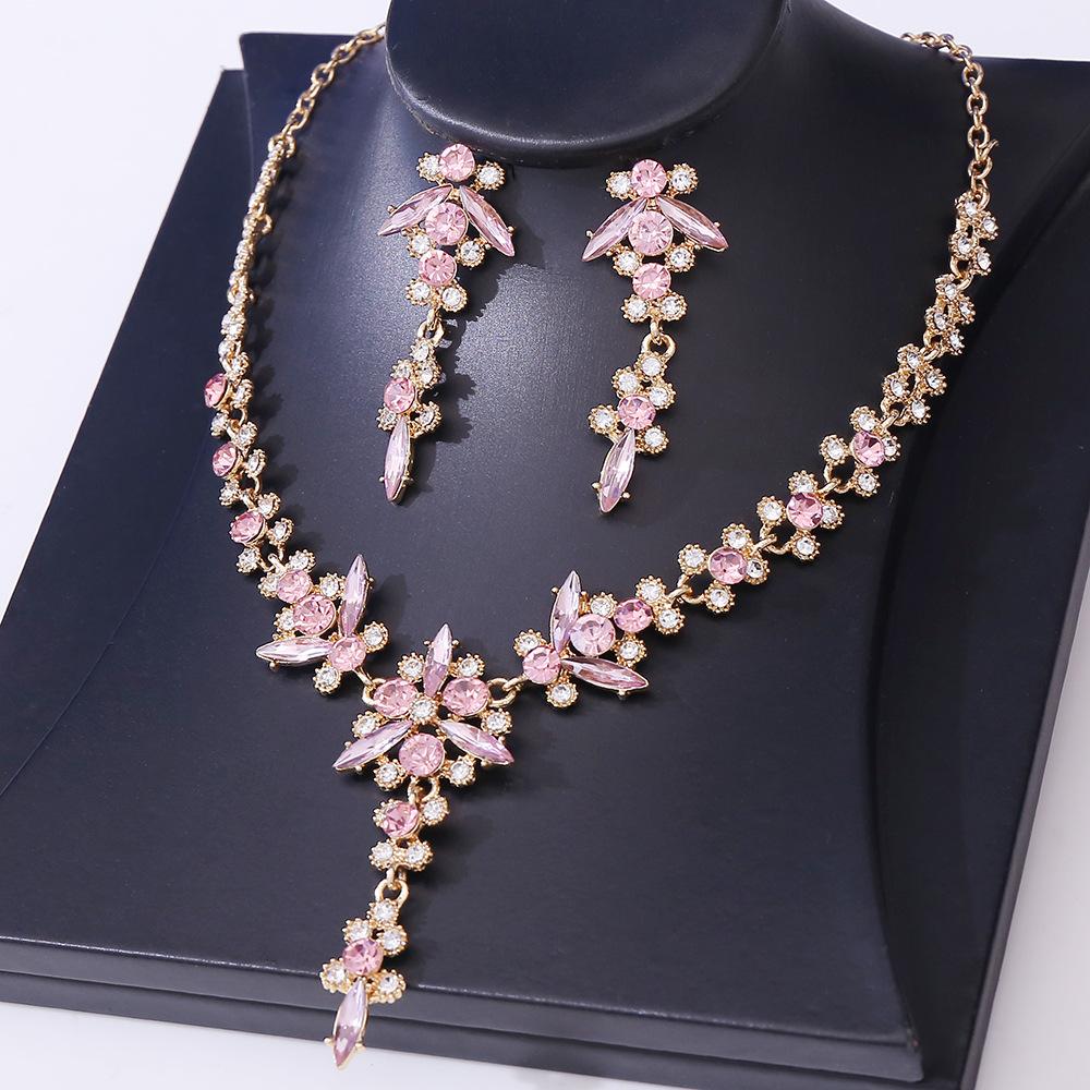 Bridal Necklace Set, Fashionable High-end Crystal Necklace, Earrings and Jewelry Two-piece Set