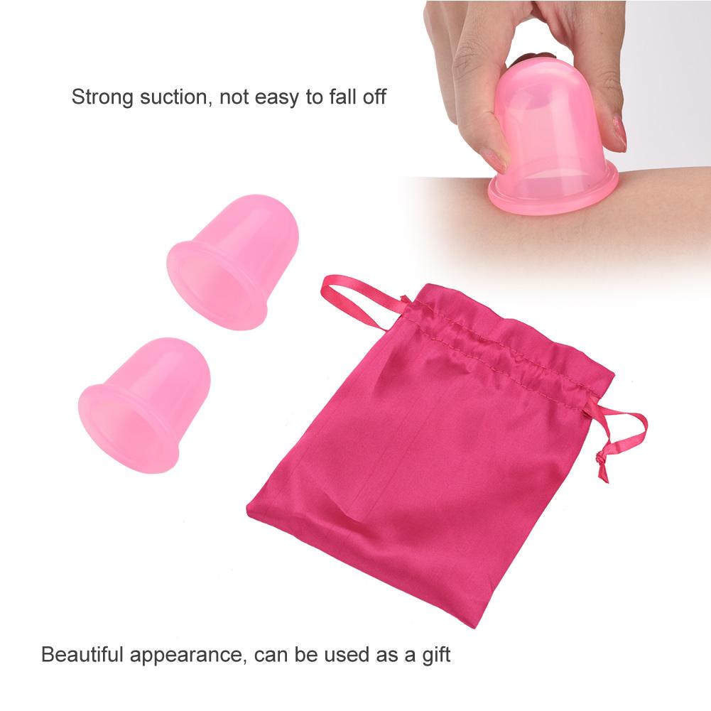 2 pezzi set silicone vuoto corpo massaggio aiutante anti cellulite massaggio tazze coppettazione (Rosa)