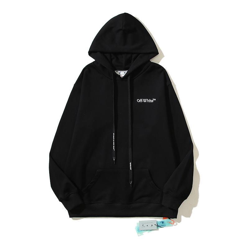 Unisex Off-White Embroidered Letter Hooded Sweatshirt for Autumn/Winter