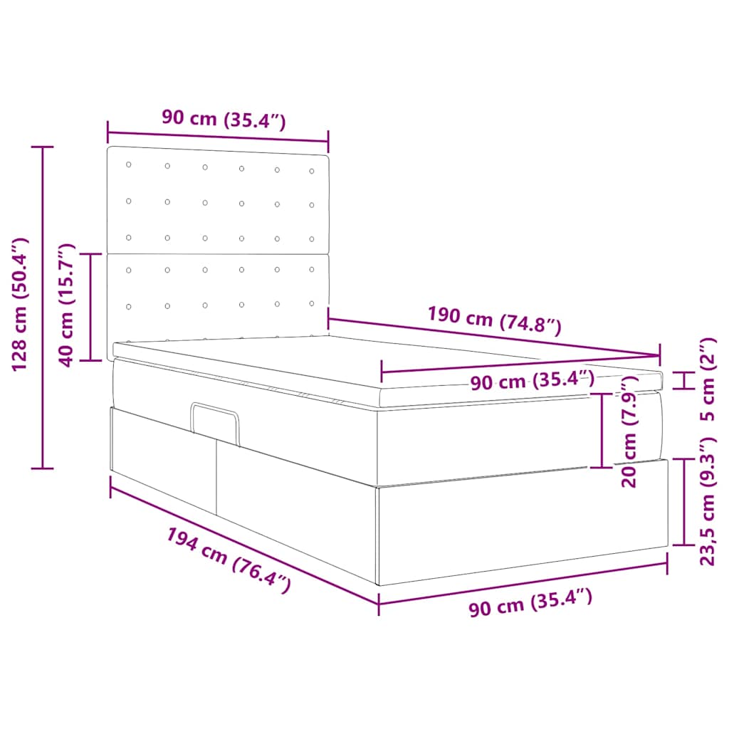 Storage Bed with Mattress Black 90 X 190 Cm Faux Leather