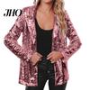 Sequin Outerwear Women's Jacket Shiny Open Front Blazer Evening Women Party Sparkly Long Sleeve Cardigan Coat with Pockets Elegant