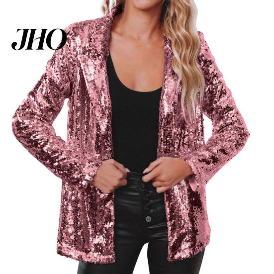 Sequin Outerwear Women's Jacket Shiny Open Front Blazer Evening Women Party Sparkly Long Sleeve Cardigan Coat with Pockets Elegant
