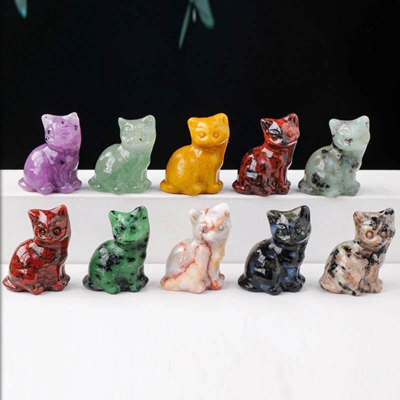 Kristall Glückskatzen Figur Schnitzerei Miniatur Ornament für Schreibtisch Fengshui Dekorationen Symbol für Glück Tierstatue